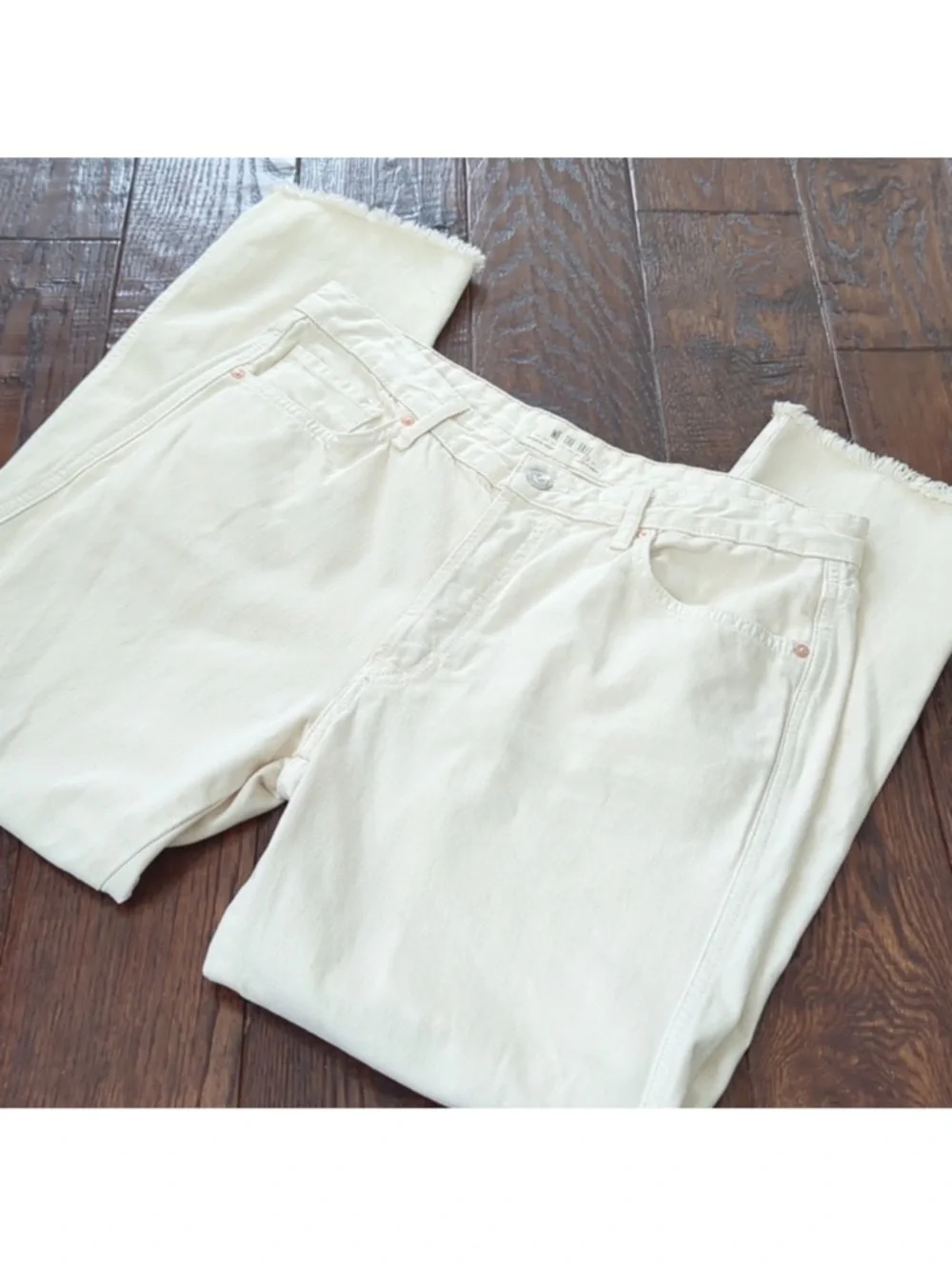 Free People We The Free Ivory Cropped Jeans High Rise Raw Hem - Size 30